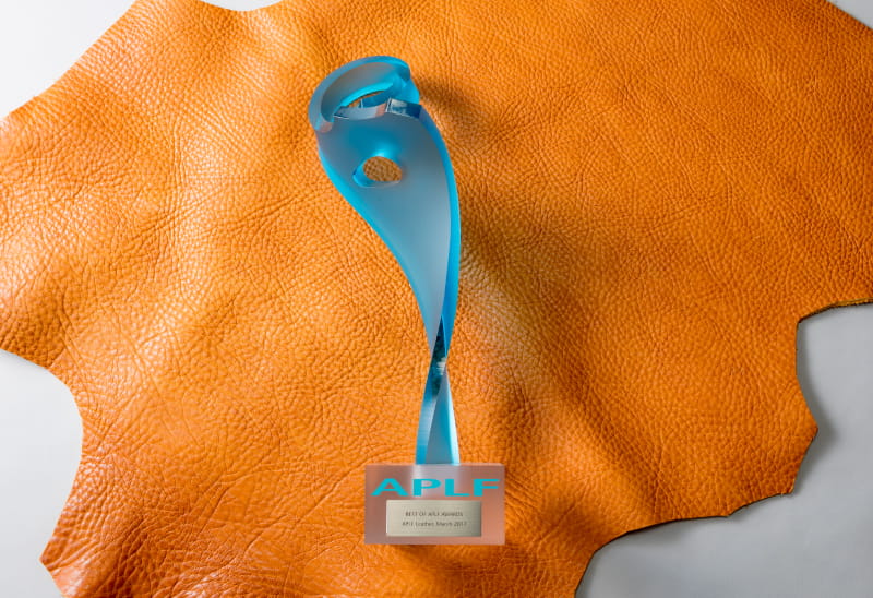 2017年（平成29年）SANYO SHRINKレザーが「Best of APLF Awards 2017」受賞トロフィーの画像